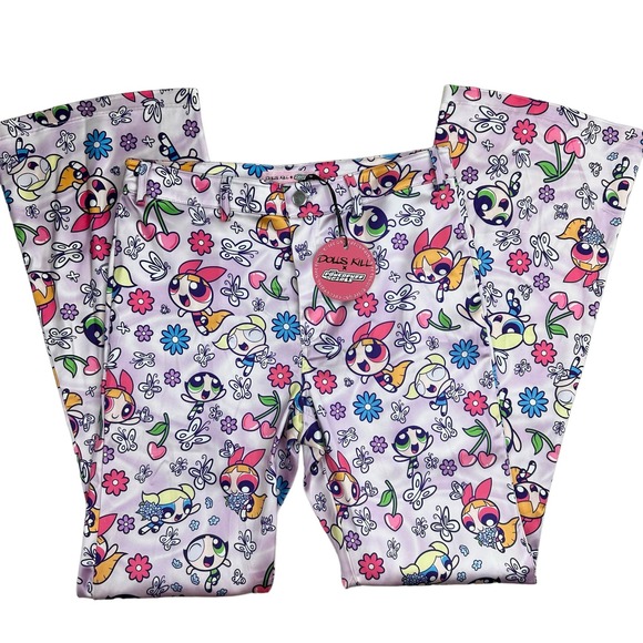 NWOT DOLLS KILL x Powerpuff Girls Flare Pants  Large Purple Satin (32x32) Goth - Picture 6 of 16